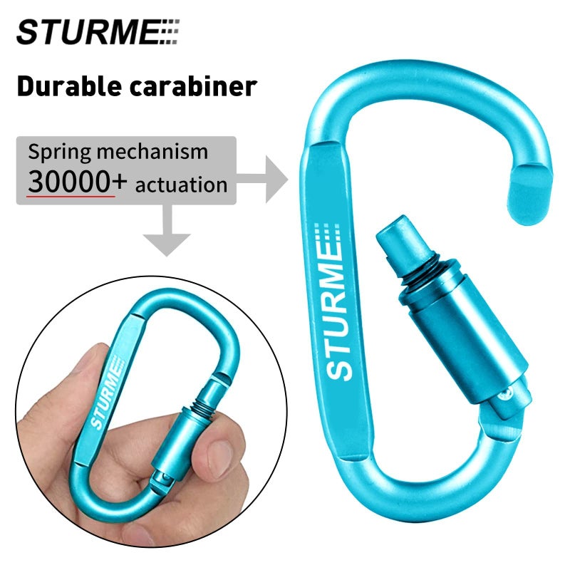 STURME Carabiner Clip Aluminum D-Ring Locking Durable Strong and Light Large Carabiners Clip Set for Outdoor Camping Screw Gate Lock Hooks Spring Link Improved Design Pack (9 Pack) - Image 4